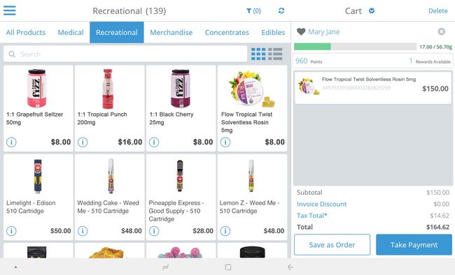 Cova Dispensary POS: Item Selection and Cart