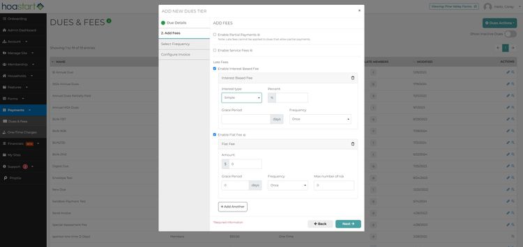 HOA Start Dues and Fees