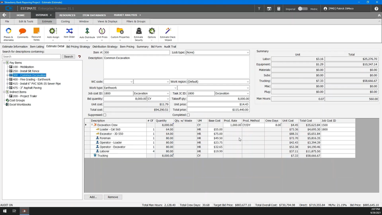 Earthworks Estimate in B2W Estimate