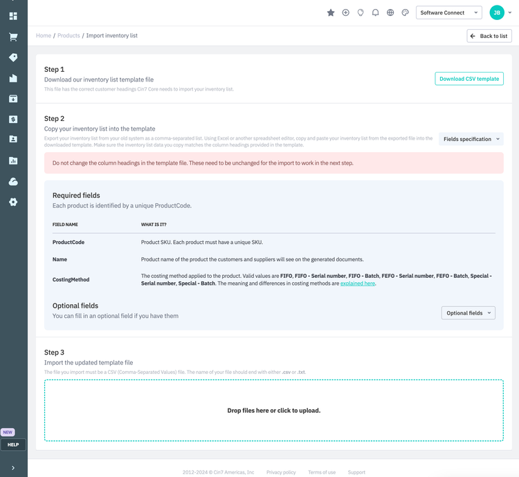 Cin7 Inventory List Import