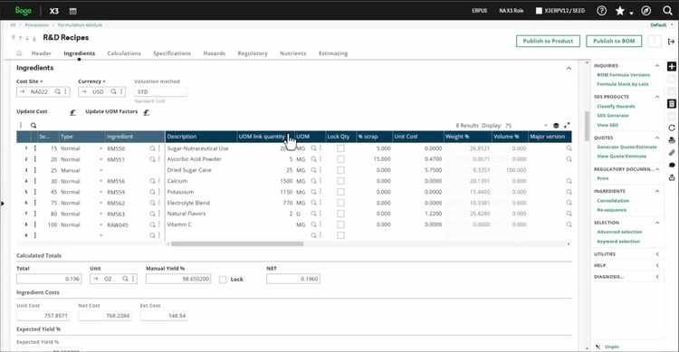 Sage X3 Beverage Recipe Management