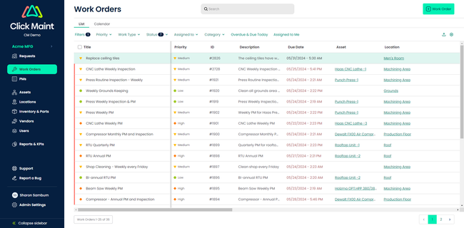 Click Maint: Work Order List