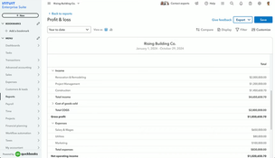 Intuit Enterprise Suite: Profit & Loss