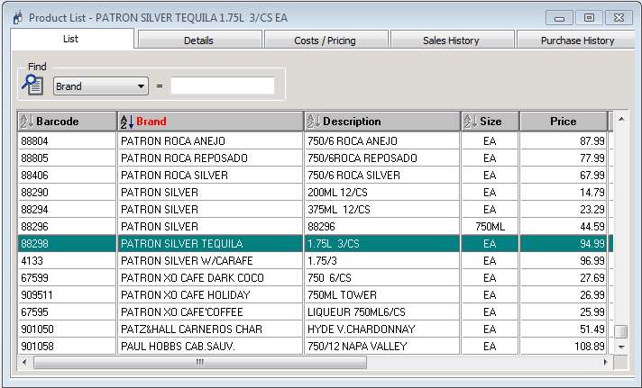 Item lookup in LiquorPOS