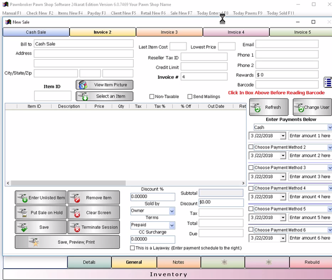Pawnbroker Pawn Shop Software: Inventory