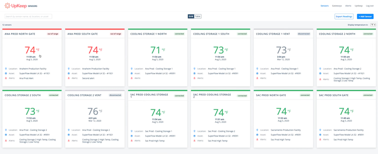 UpKeep Edge IoT Sensor Readings Dashboard